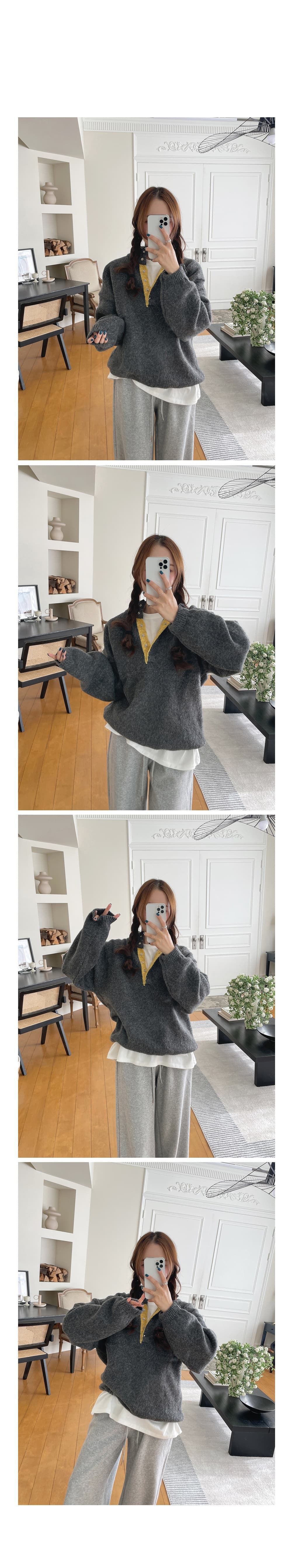 chic 한국 동대문 배색 디자인 작은 대중 어둠 버클 풀오버 니트 스웨터 스웨터 상세 이미지 1
