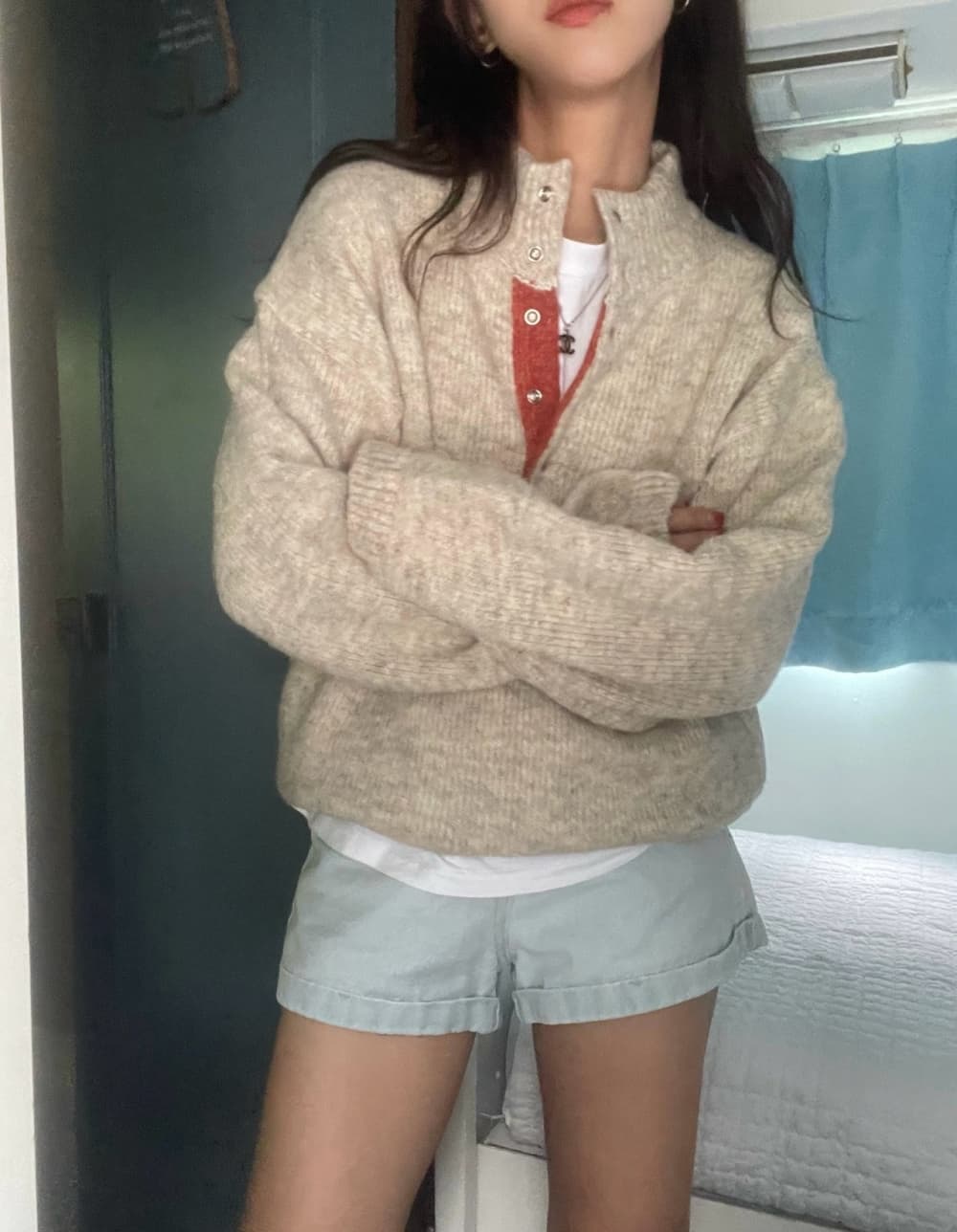 chic 한국 동대문 배색 디자인 작은 대중 어둠 버클 풀오버 니트 스웨터 스웨터 상세 이미지 8