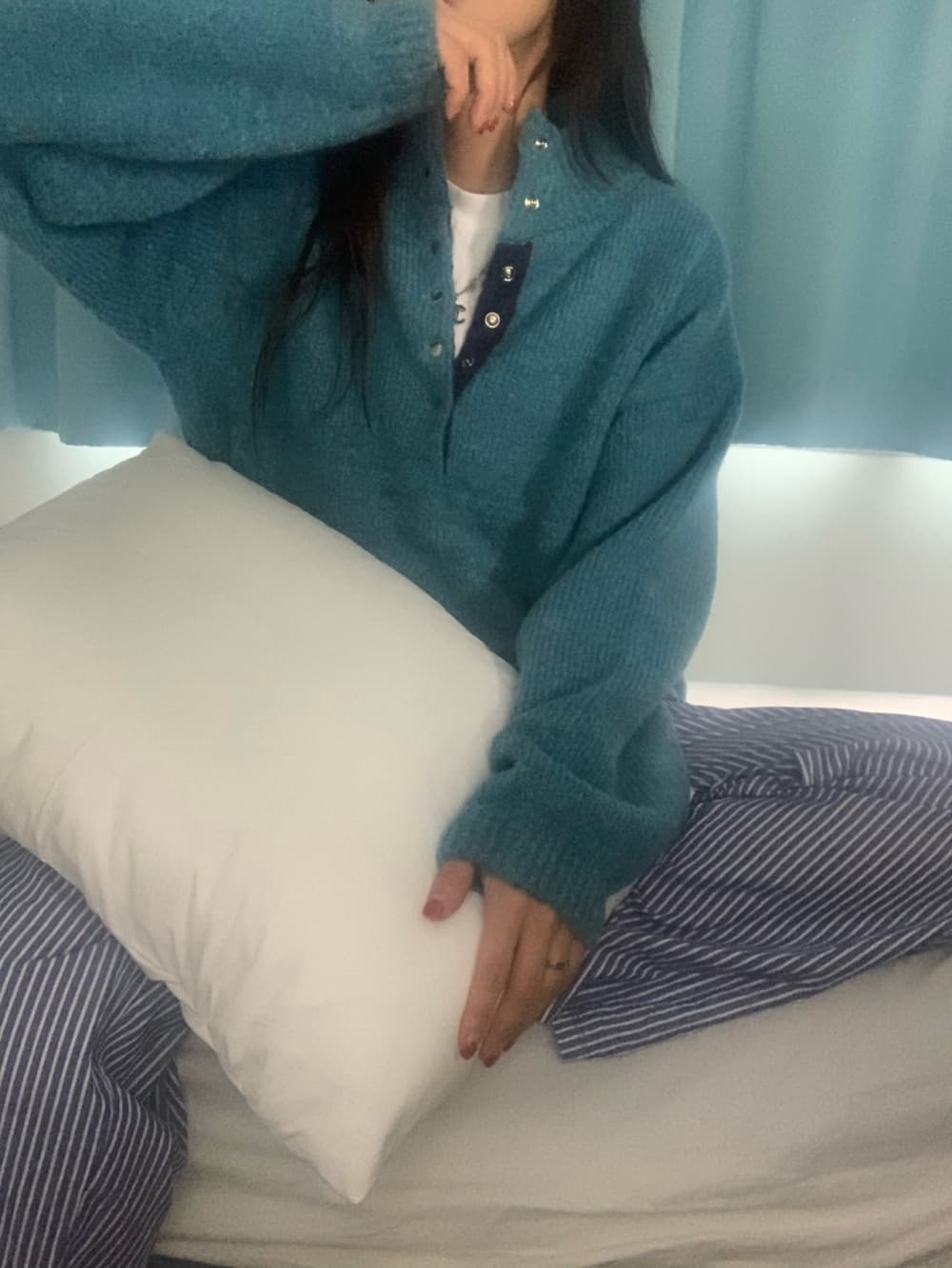 chic 한국 동대문 배색 디자인 작은 대중 어둠 버클 풀오버 니트 스웨터 스웨터 상세 이미지 18