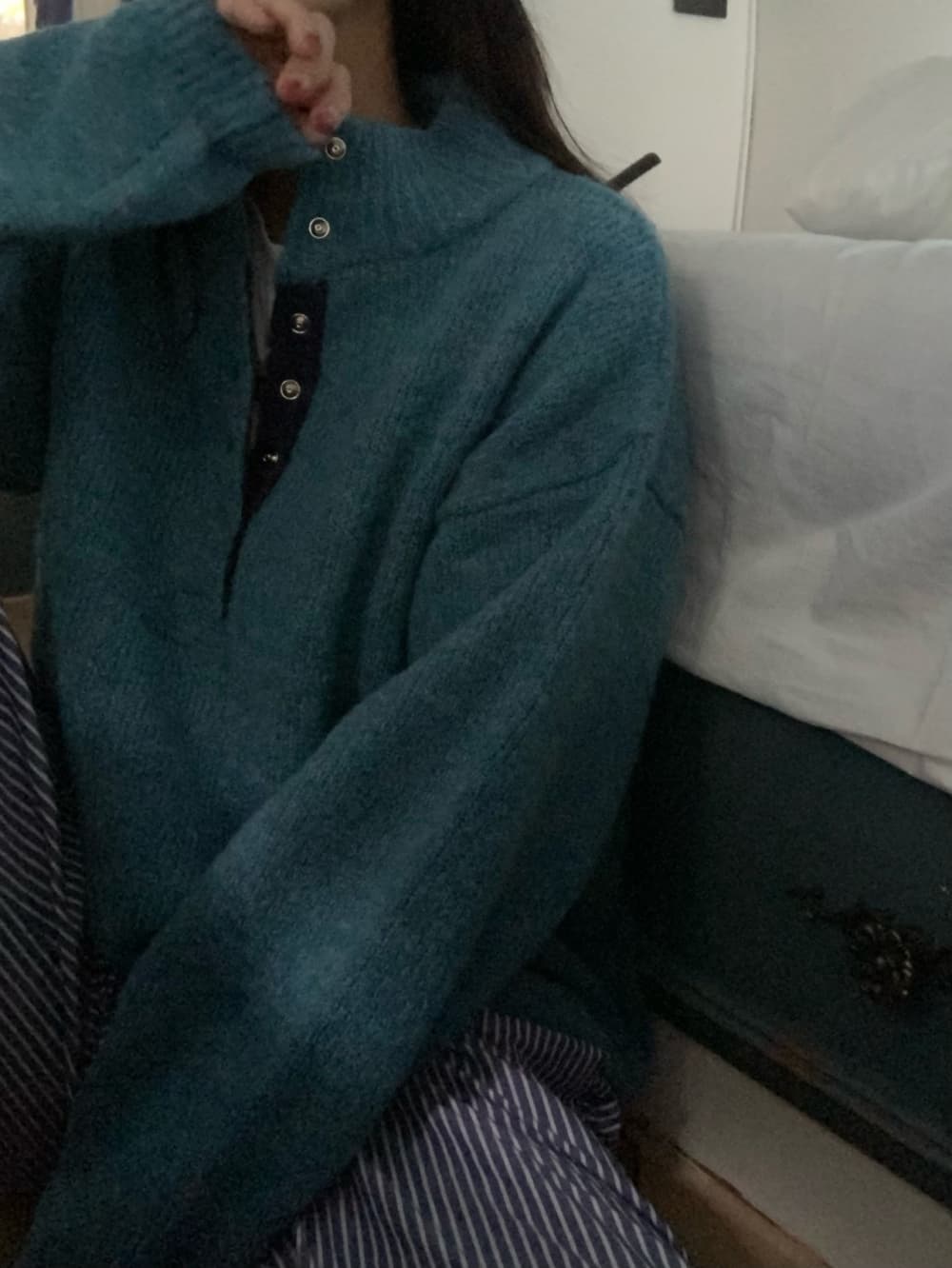 chic 한국 동대문 배색 디자인 작은 대중 어둠 버클 풀오버 니트 스웨터 스웨터 상세 이미지 21