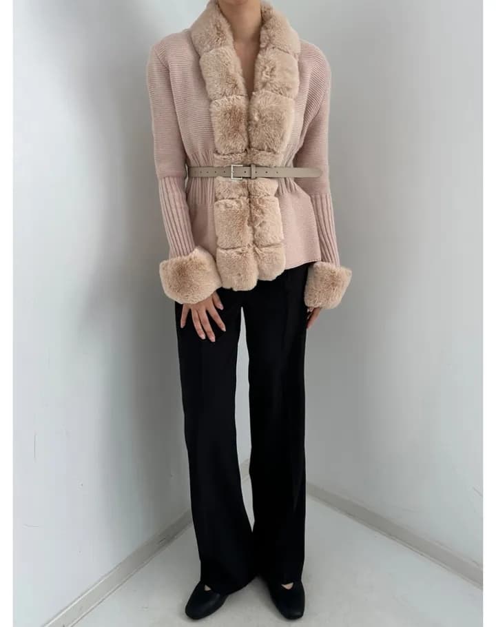 한 부서 분위기 센스 품격 고급 센스 프랑스식 명문 여성 모피 칼라 니트 오픈 가디건 패치워크 모피 커프스 재킷 상세 이미지 8