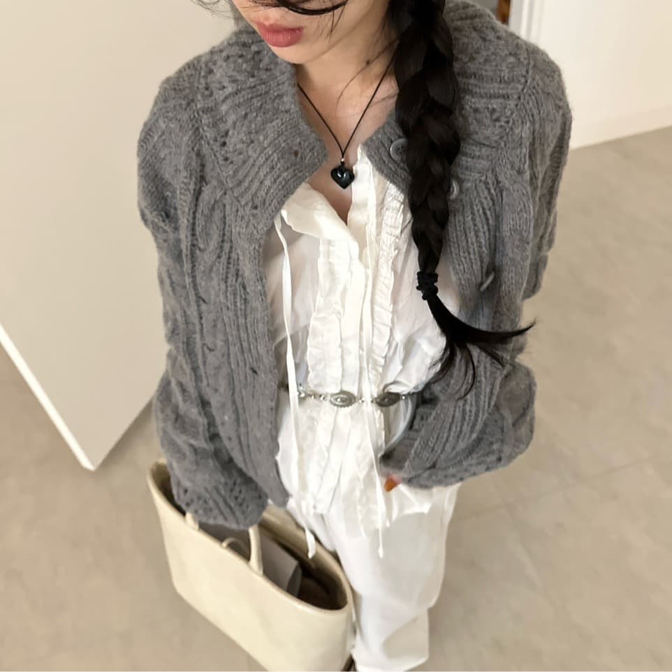 한국 chic 가을의 날 꽈배기 스웨터 오픈 가디건 이미지 5