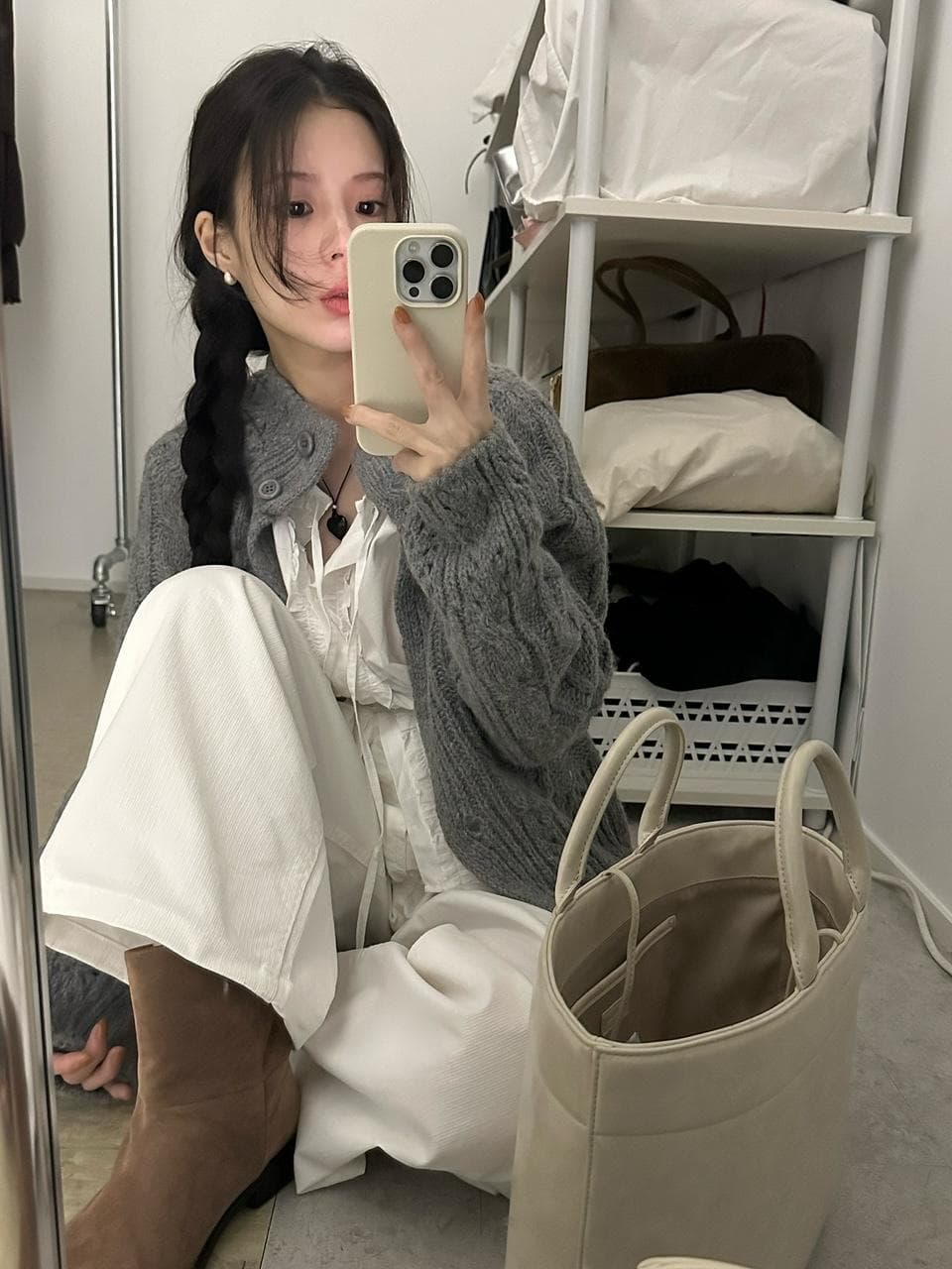 한국 chic 가을의 날 꽈배기 스웨터 오픈 가디건 상세 이미지 41