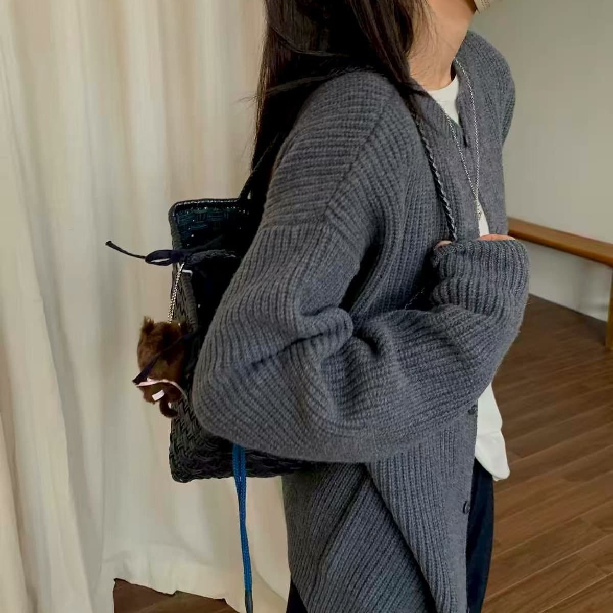 한 부서 가을 겨울 출퇴근 미니멀리즘 작은 대중 대 오픈 가디건 맨위 여성 코트 이미지 3