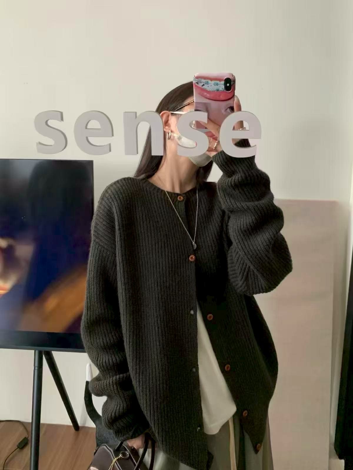 한 부서 가을 겨울 출퇴근 미니멀리즘 작은 대중 대 오픈 가디건 맨위 여성 코트 상세 이미지 3
