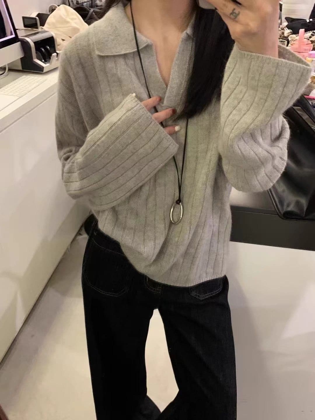 프랑스식 POLO 칼라 스웨터 가을 겨울 새로운 루즈핏 스웨터 레트로 폴로 칼라 니트 긴 소매 맨위 만나는 니트 스웨터 상세 이미지 17