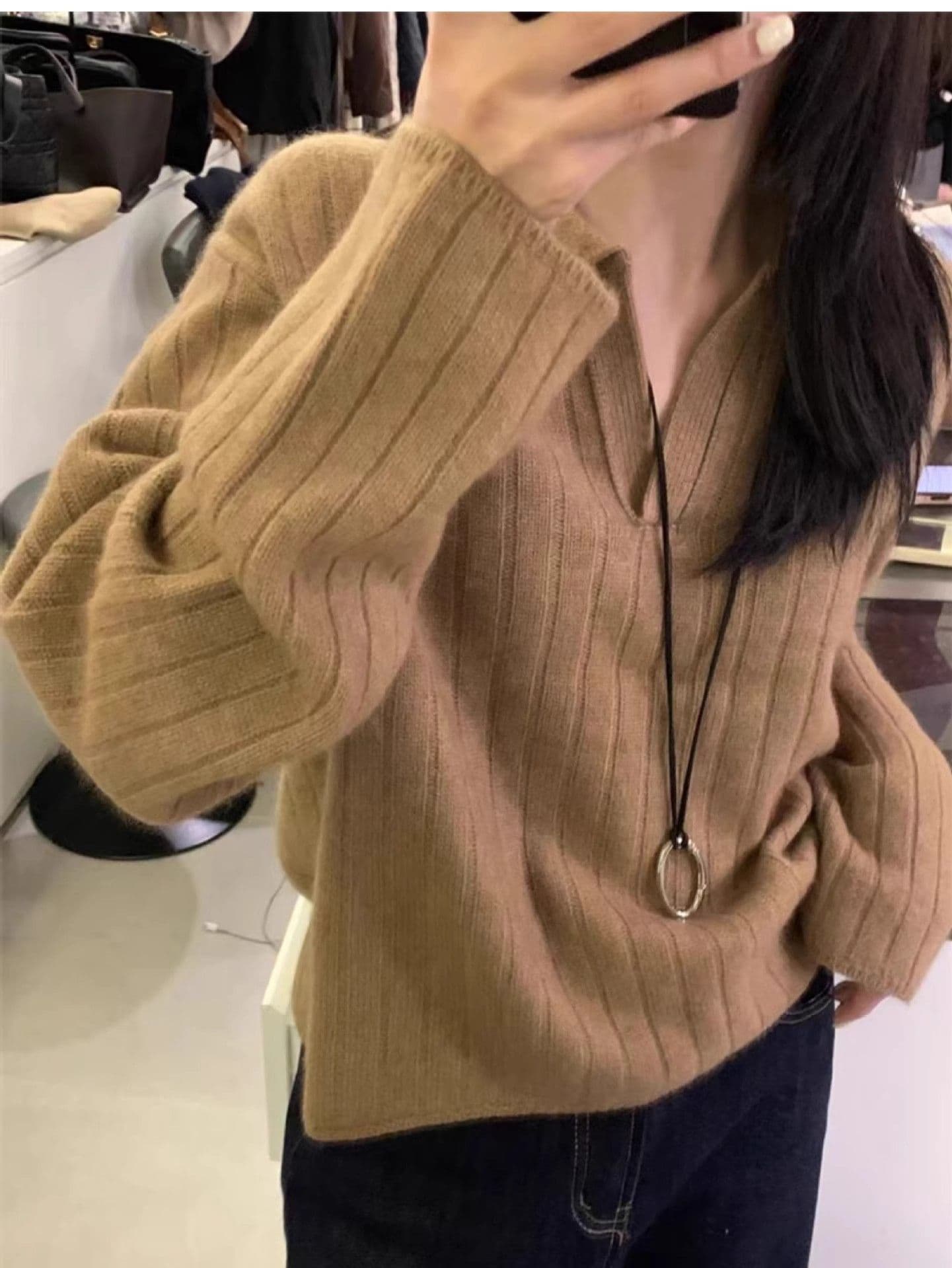 프랑스식 POLO 칼라 스웨터 가을 겨울 새로운 루즈핏 스웨터 레트로 폴로 칼라 니트 긴 소매 맨위 만나는 니트 스웨터 상세 이미지 26