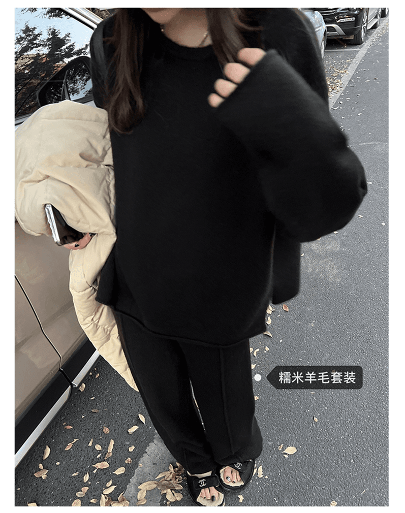 한국 chic 고급 센스 미니멀리즘 단색 길다 소매 위버 가을 새로운 캐주얼 외출용 긴 바지 세트 상세 이미지 2