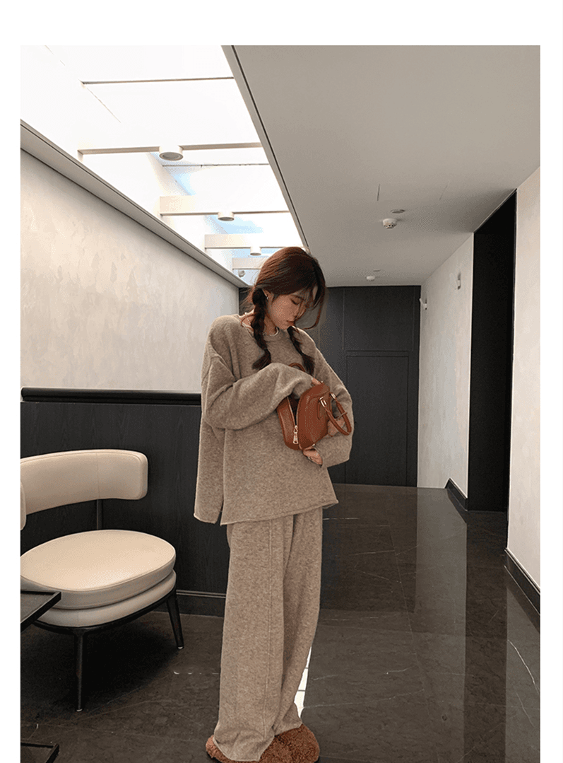 한국 chic 고급 센스 미니멀리즘 단색 길다 소매 위버 가을 새로운 캐주얼 외출용 긴 바지 세트 상세 이미지 20