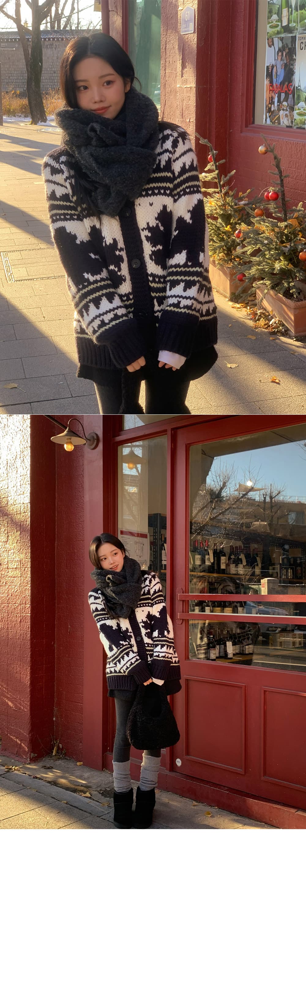 한국 보 주님 북유럽 바람 공정한 섬 스웨터 오픈 가디건 레트로 자카드 두꺼운 두꺼운 바늘 루즈핏 보온 여성 코트 상세 이미지 12