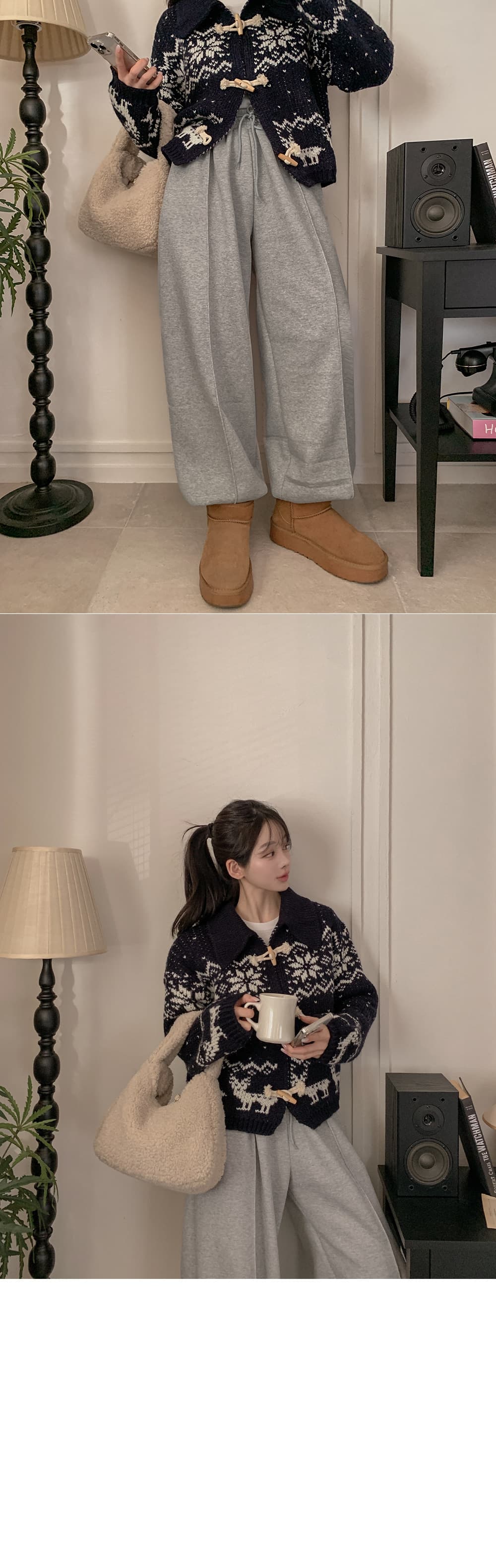 한국 보 주님 레트로 자카드 소뿔 버클 스웨터 오픈 가디건 가을 겨울 두꺼운 쇼트 스타일 폴로 칼라 니트 여성 코트 상세 이미지 19