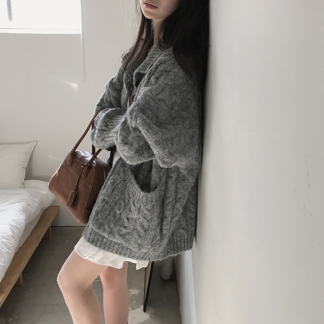 한국 chic 가을 겨울 한 부서 학원 스타일 두꺼운 꽃 루즈핏 느긋한 스웨터 카디건 코트 상세 이미지 14