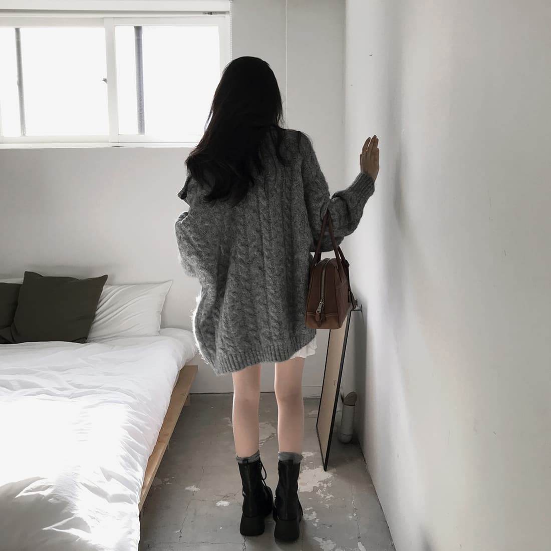 한국 chic 가을 겨울 한 부서 학원 스타일 두꺼운 꽃 루즈핏 느긋한 스웨터 카디건 코트 상세 이미지 15