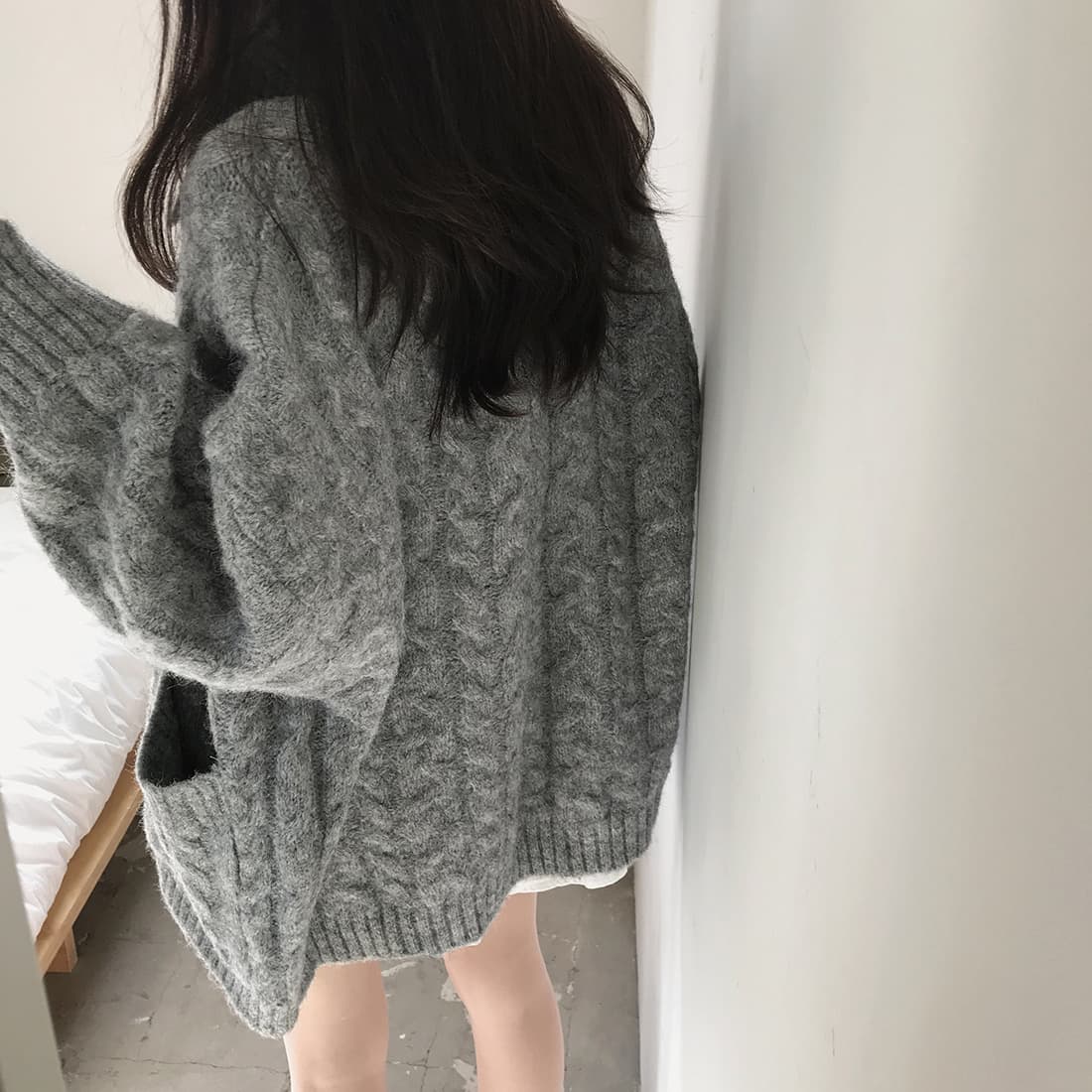 한국 chic 가을 겨울 한 부서 학원 스타일 두꺼운 꽃 루즈핏 느긋한 스웨터 카디건 코트 상세 이미지 18