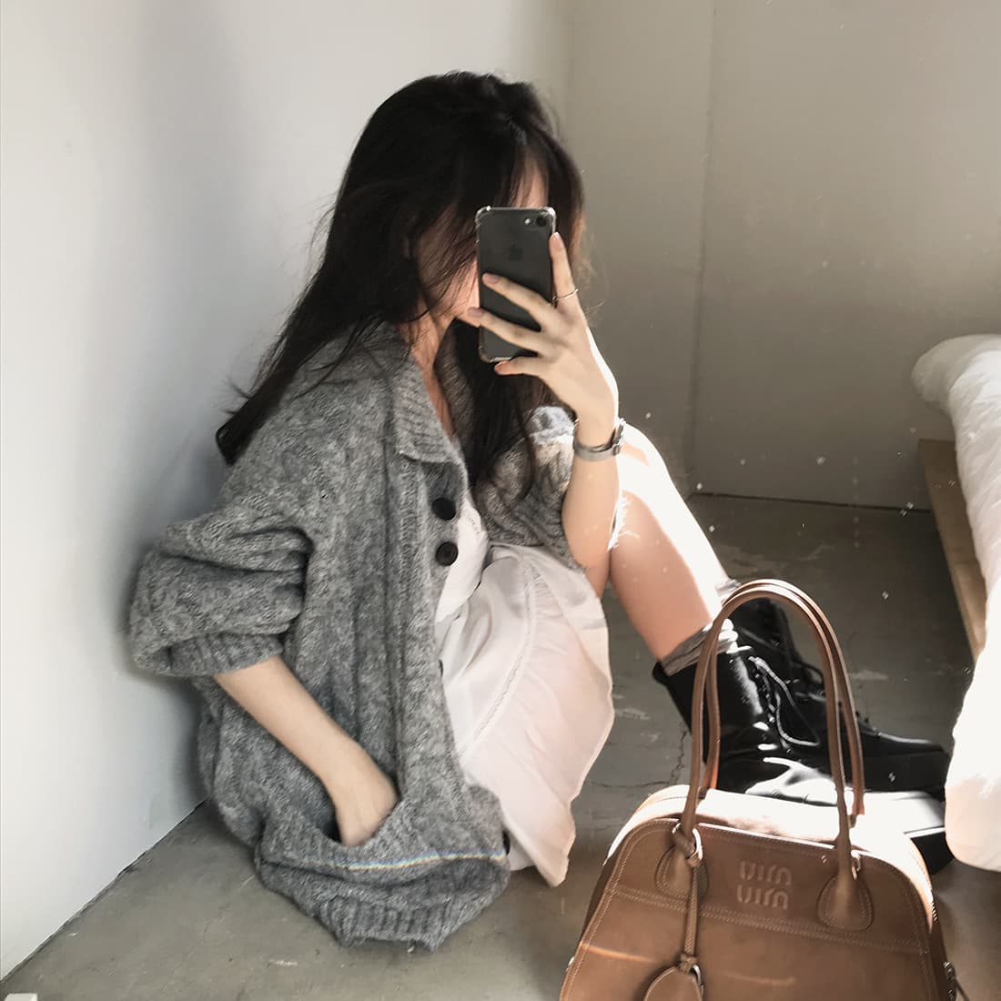 한국 chic 가을 겨울 한 부서 학원 스타일 두꺼운 꽃 루즈핏 느긋한 스웨터 카디건 코트 상세 이미지 19