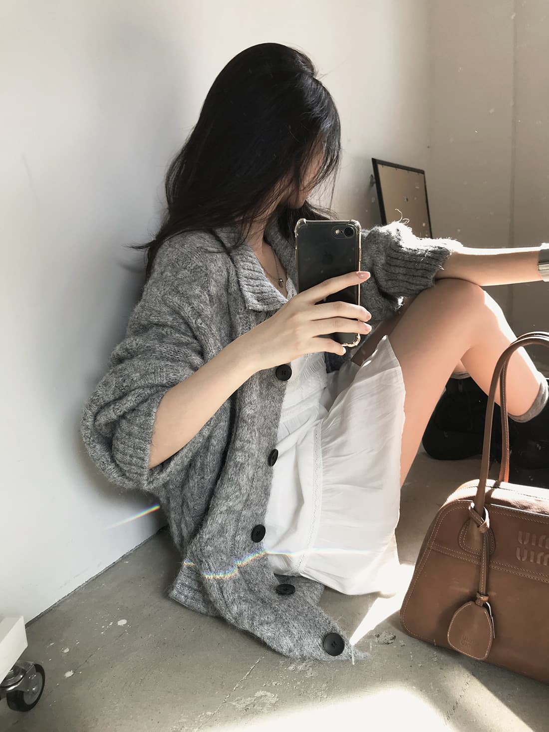 한국 chic 가을 겨울 한 부서 학원 스타일 두꺼운 꽃 루즈핏 느긋한 스웨터 카디건 코트 상세 이미지 20