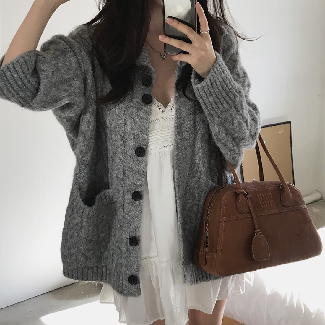 한국 chic 가을 겨울 한 부서 학원 스타일 두꺼운 꽃 루즈핏 느긋한 스웨터 카디건 코트 상세 이미지 25