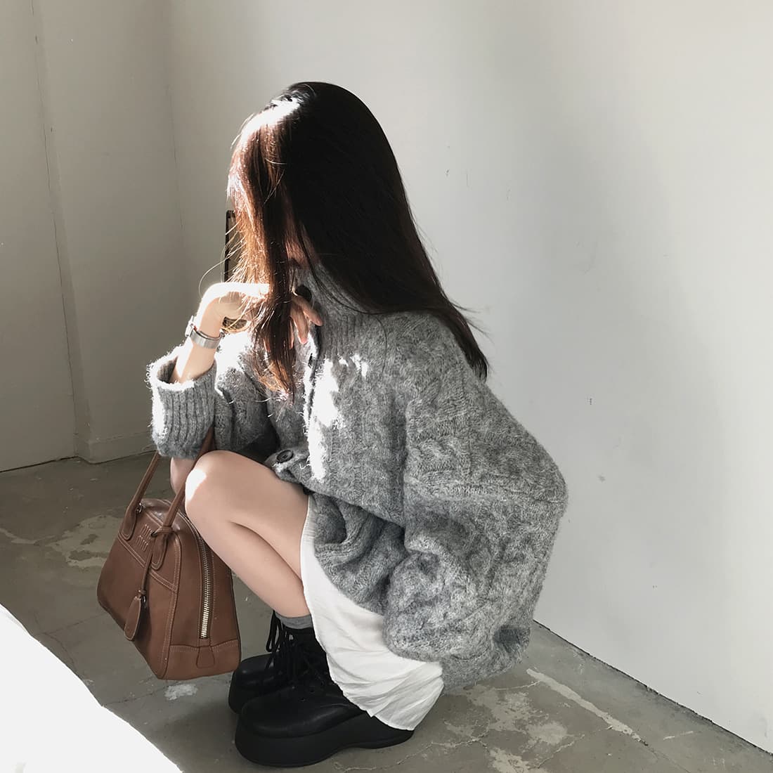 한국 chic 가을 겨울 한 부서 학원 스타일 두꺼운 꽃 루즈핏 느긋한 스웨터 카디건 코트 상세 이미지 26
