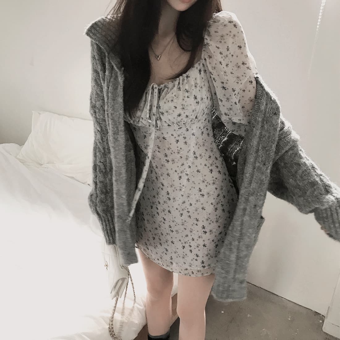 한국 chic 가을 겨울 한 부서 학원 스타일 두꺼운 꽃 루즈핏 느긋한 스웨터 카디건 코트 상세 이미지 36