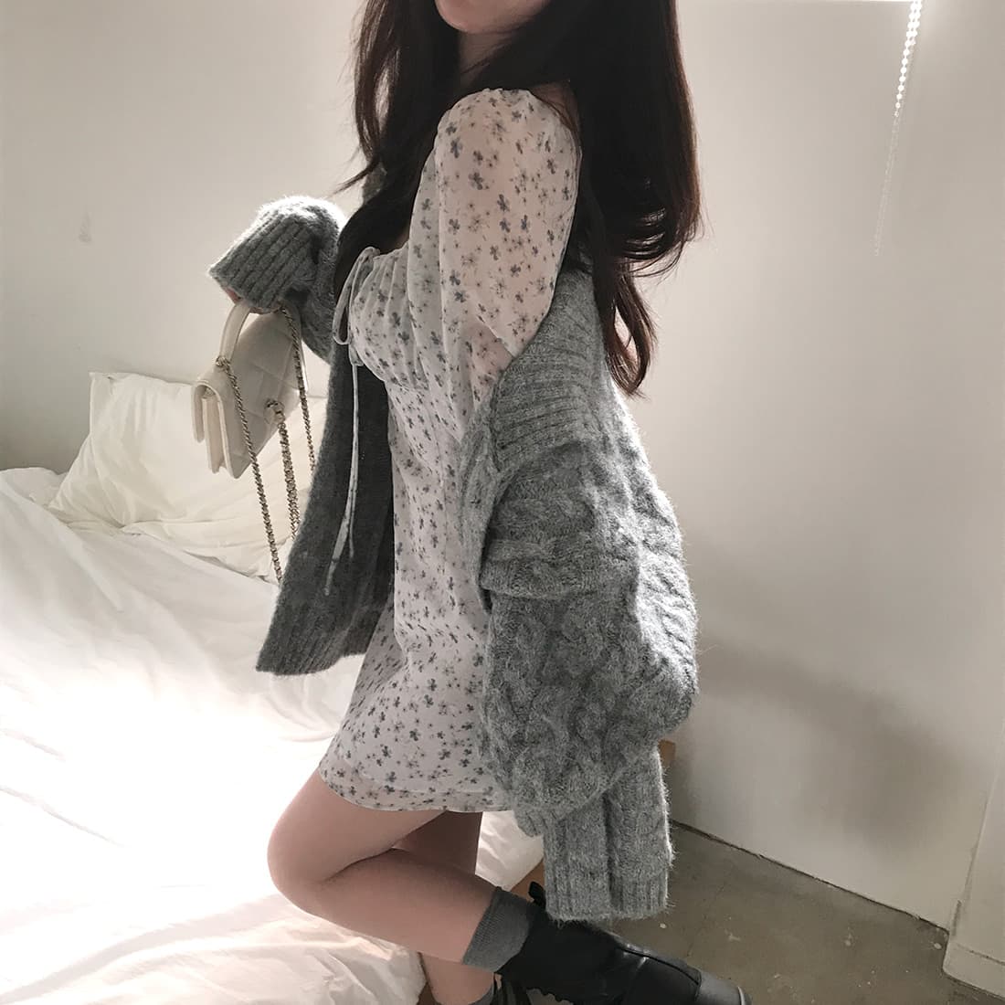 한국 chic 가을 겨울 한 부서 학원 스타일 두꺼운 꽃 루즈핏 느긋한 스웨터 카디건 코트 상세 이미지 37
