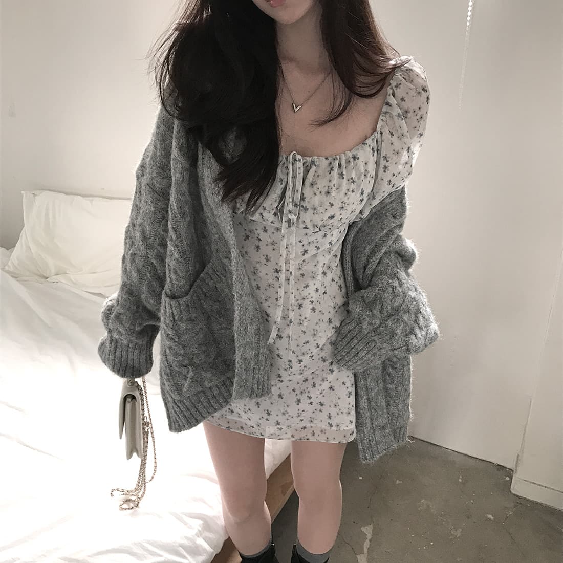한국 chic 가을 겨울 한 부서 학원 스타일 두꺼운 꽃 루즈핏 느긋한 스웨터 카디건 코트 상세 이미지 38