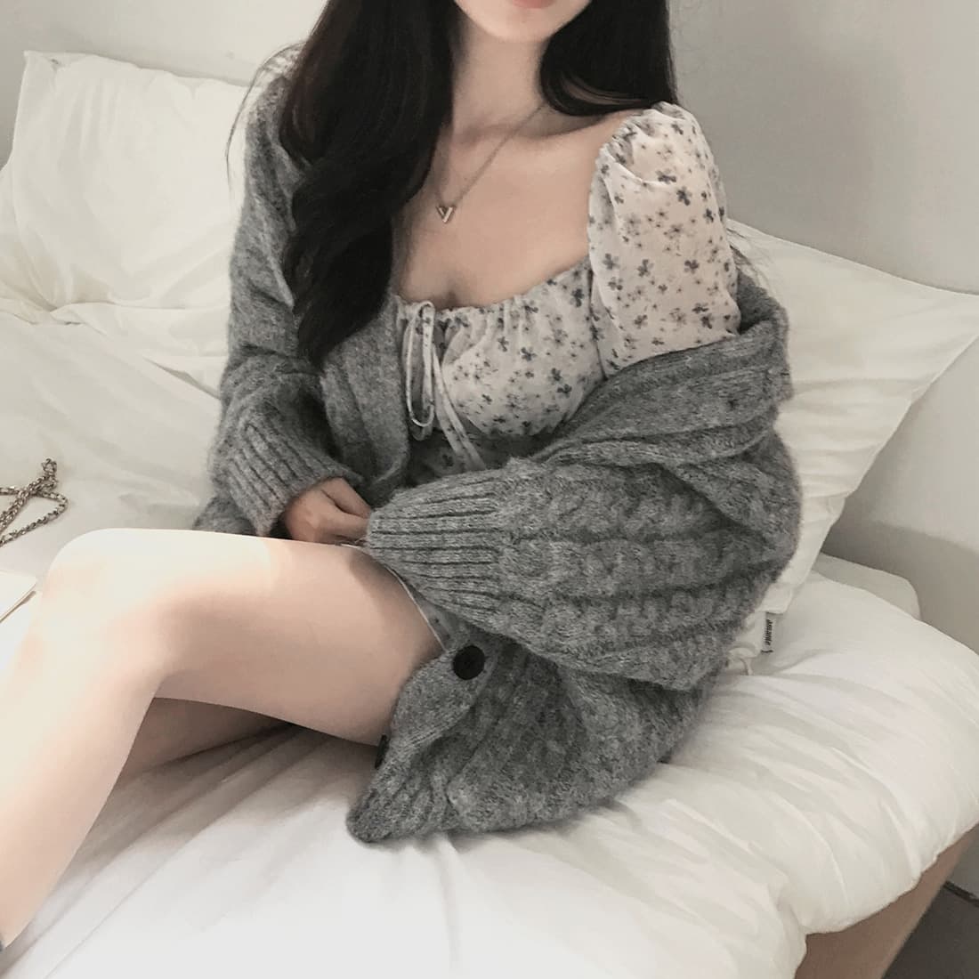 한국 chic 가을 겨울 한 부서 학원 스타일 두꺼운 꽃 루즈핏 느긋한 스웨터 카디건 코트 상세 이미지 41