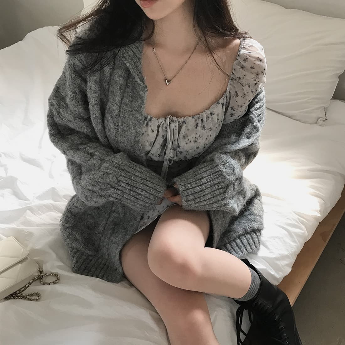 한국 chic 가을 겨울 한 부서 학원 스타일 두꺼운 꽃 루즈핏 느긋한 스웨터 카디건 코트 상세 이미지 42