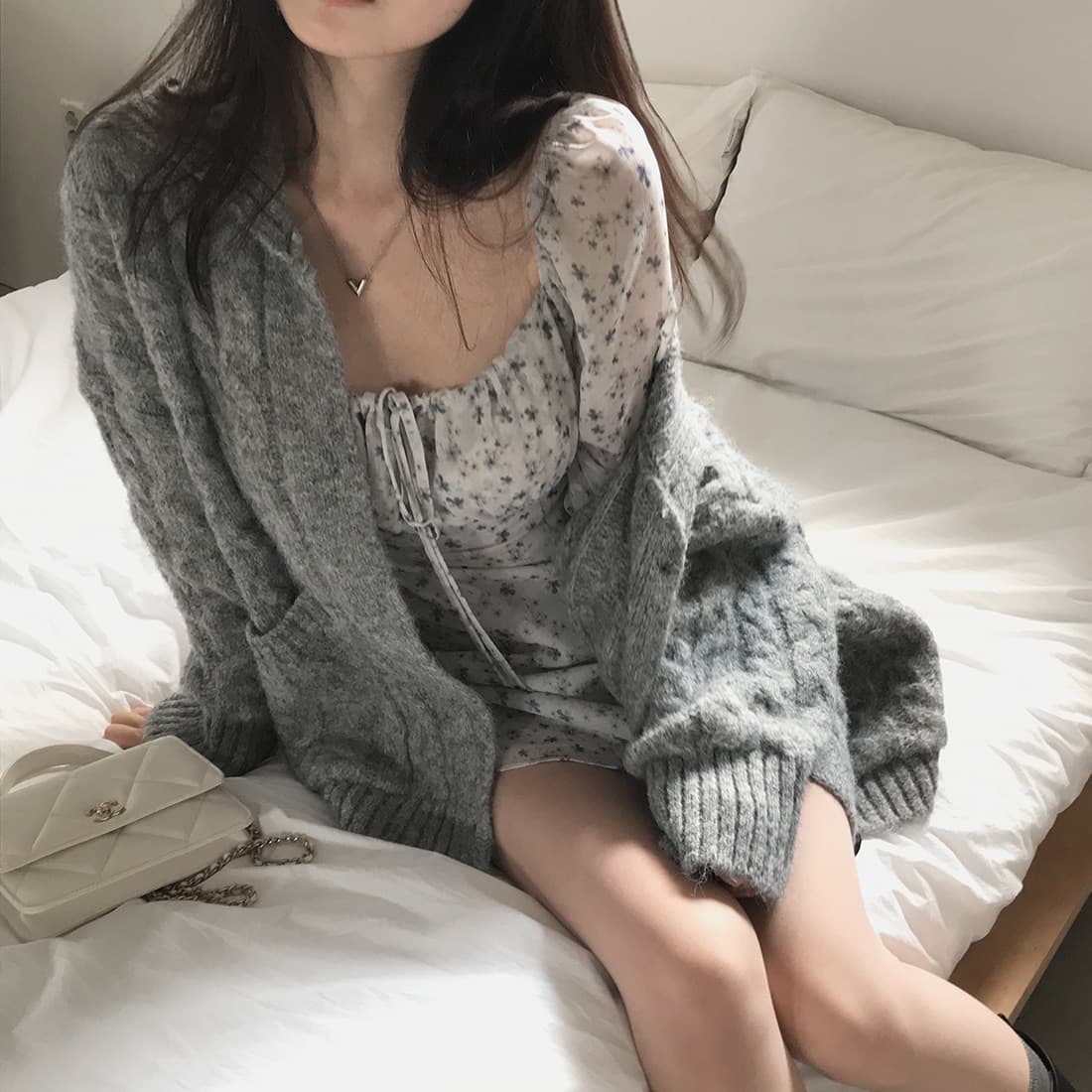 한국 chic 가을 겨울 한 부서 학원 스타일 두꺼운 꽃 루즈핏 느긋한 스웨터 카디건 코트 상세 이미지 43