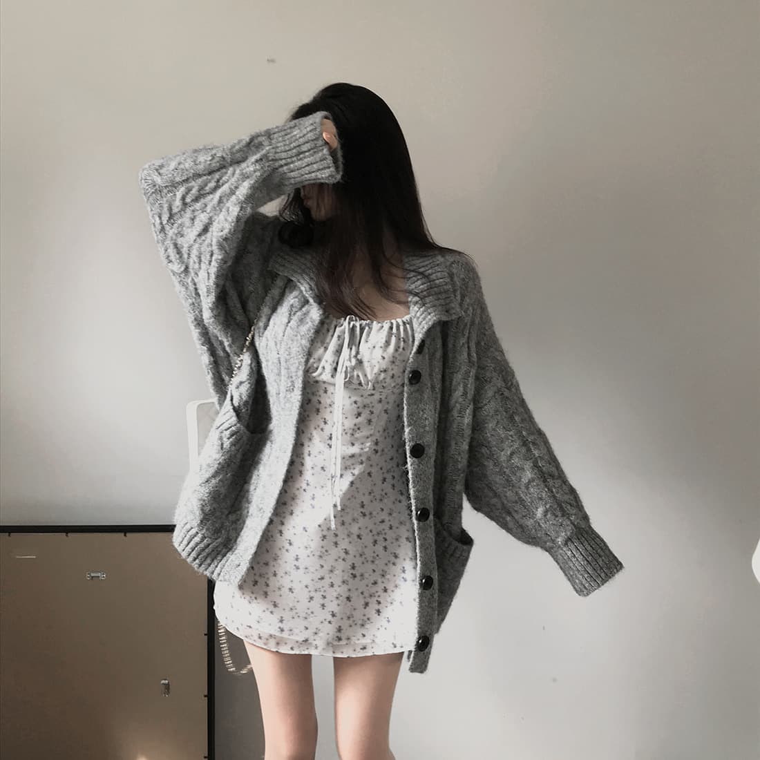 한국 chic 가을 겨울 한 부서 학원 스타일 두꺼운 꽃 루즈핏 느긋한 스웨터 카디건 코트 상세 이미지 44
