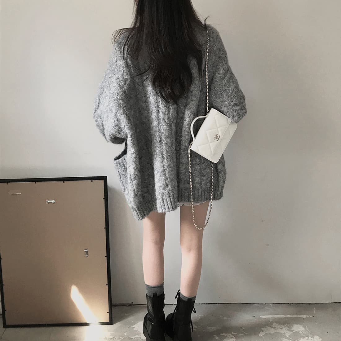 한국 chic 가을 겨울 한 부서 학원 스타일 두꺼운 꽃 루즈핏 느긋한 스웨터 카디건 코트 상세 이미지 45