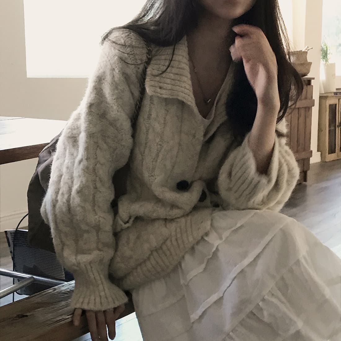 한국 chic 가을 겨울 한 부서 학원 스타일 두꺼운 꽃 루즈핏 느긋한 스웨터 카디건 코트 상세 이미지 49