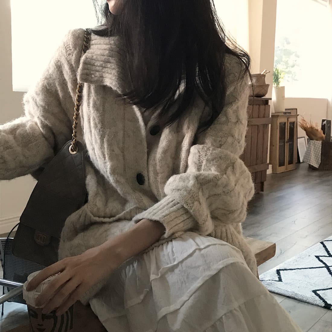 한국 chic 가을 겨울 한 부서 학원 스타일 두꺼운 꽃 루즈핏 느긋한 스웨터 카디건 코트 상세 이미지 51