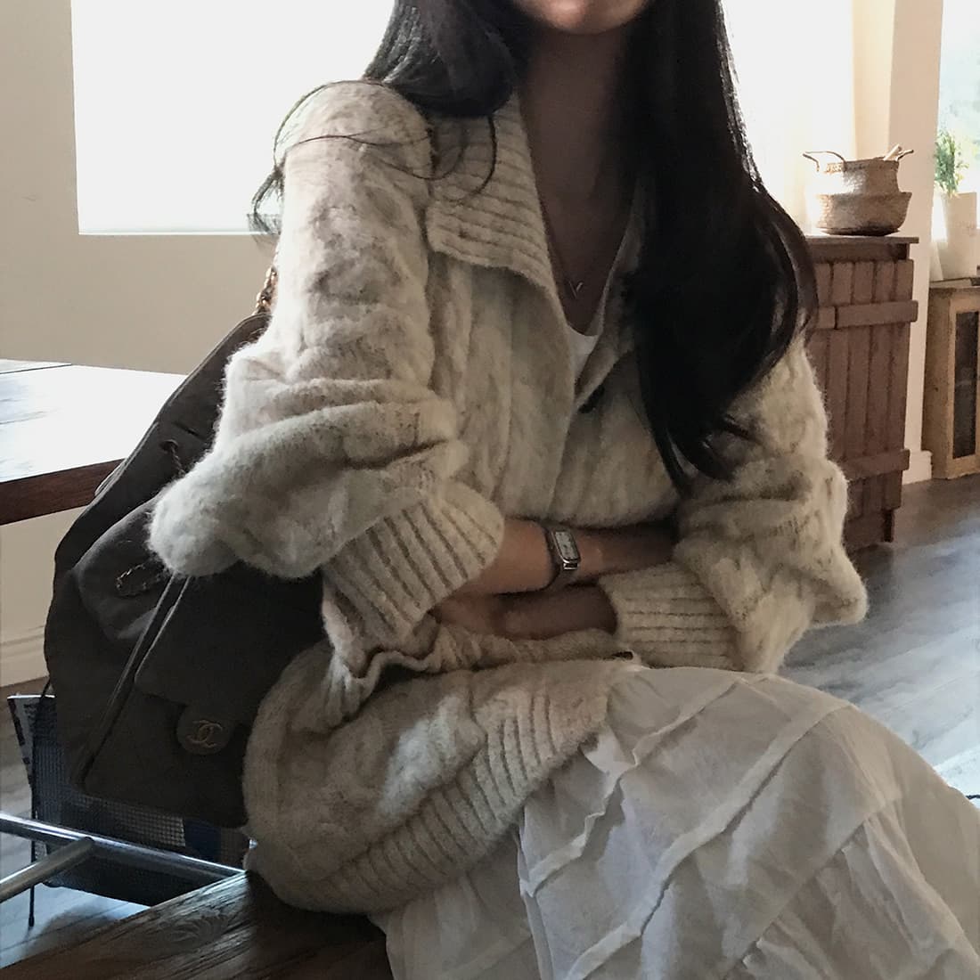 한국 chic 가을 겨울 한 부서 학원 스타일 두꺼운 꽃 루즈핏 느긋한 스웨터 카디건 코트 상세 이미지 52