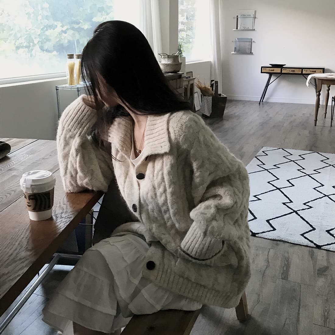한국 chic 가을 겨울 한 부서 학원 스타일 두꺼운 꽃 루즈핏 느긋한 스웨터 카디건 코트 상세 이미지 53
