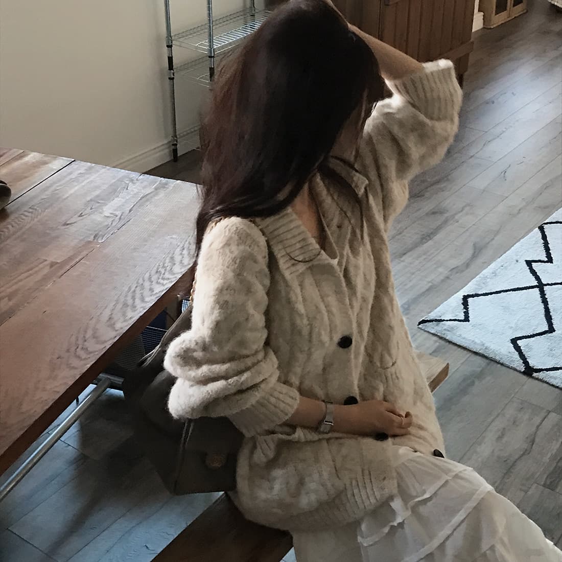 한국 chic 가을 겨울 한 부서 학원 스타일 두꺼운 꽃 루즈핏 느긋한 스웨터 카디건 코트 상세 이미지 54