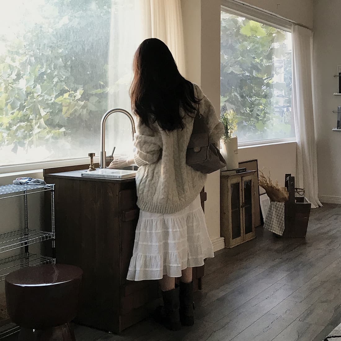 한국 chic 가을 겨울 한 부서 학원 스타일 두꺼운 꽃 루즈핏 느긋한 스웨터 카디건 코트 상세 이미지 57