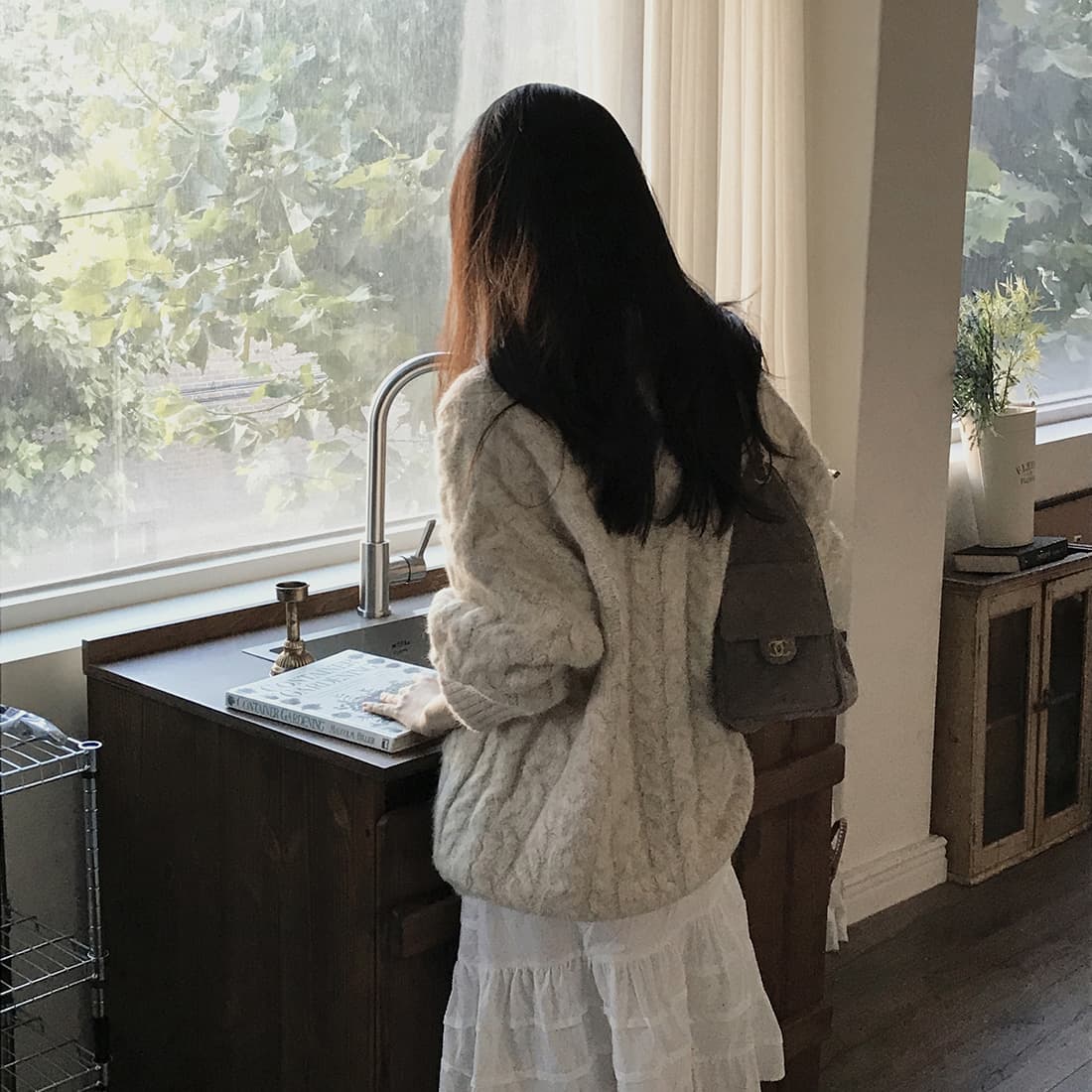 한국 chic 가을 겨울 한 부서 학원 스타일 두꺼운 꽃 루즈핏 느긋한 스웨터 카디건 코트 상세 이미지 59