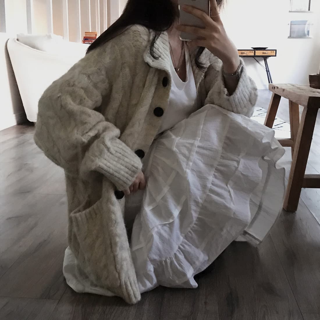 한국 chic 가을 겨울 한 부서 학원 스타일 두꺼운 꽃 루즈핏 느긋한 스웨터 카디건 코트 상세 이미지 60
