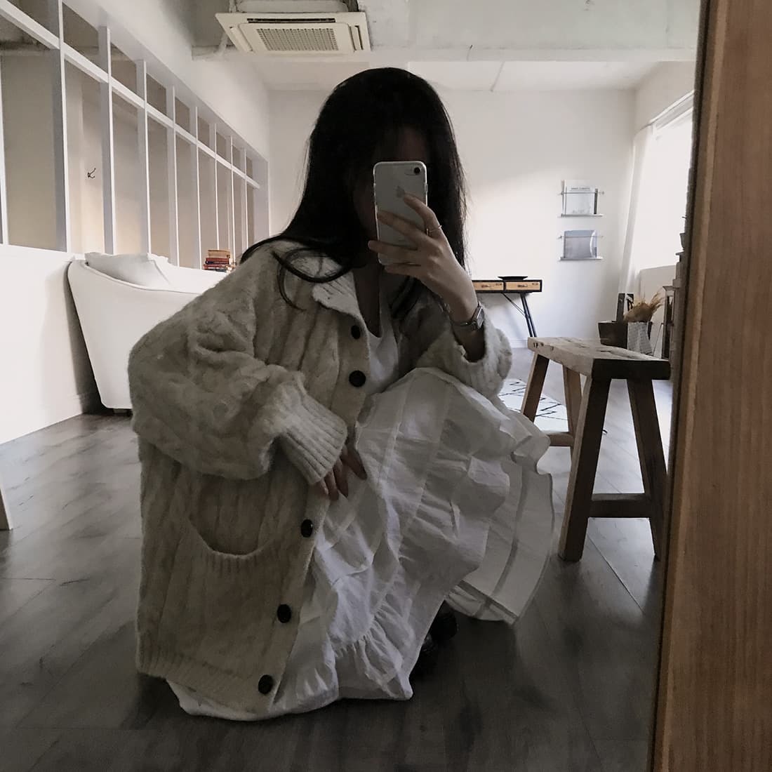 한국 chic 가을 겨울 한 부서 학원 스타일 두꺼운 꽃 루즈핏 느긋한 스웨터 카디건 코트 상세 이미지 61