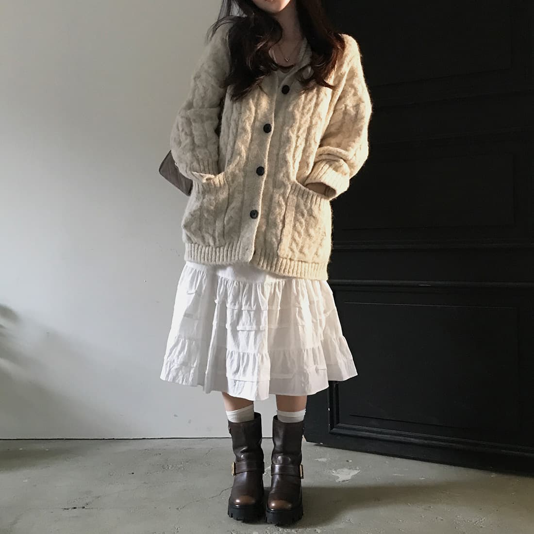 한국 chic 가을 겨울 한 부서 학원 스타일 두꺼운 꽃 루즈핏 느긋한 스웨터 카디건 코트 상세 이미지 62