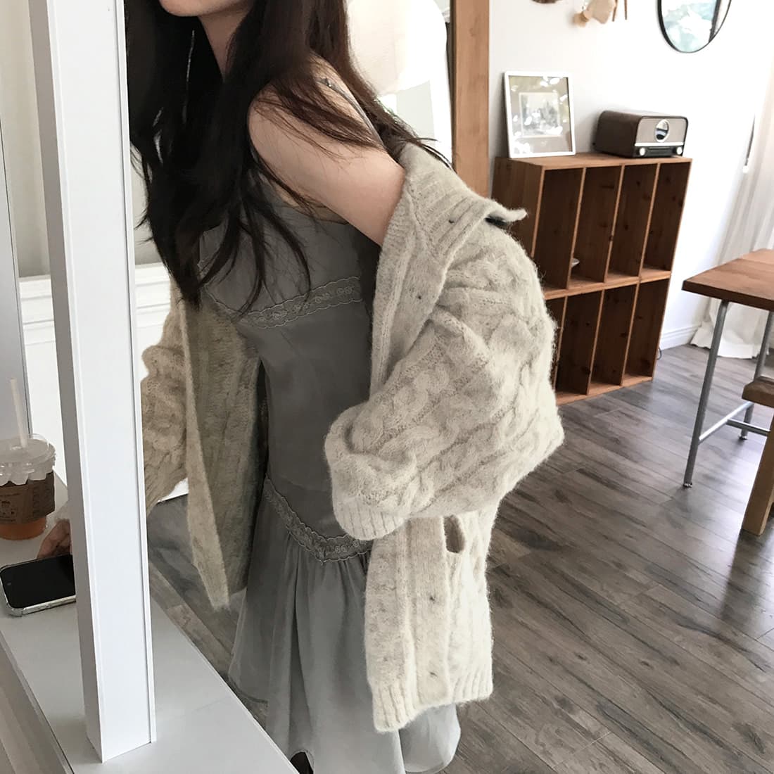 한국 chic 가을 겨울 한 부서 학원 스타일 두꺼운 꽃 루즈핏 느긋한 스웨터 카디건 코트 상세 이미지 67