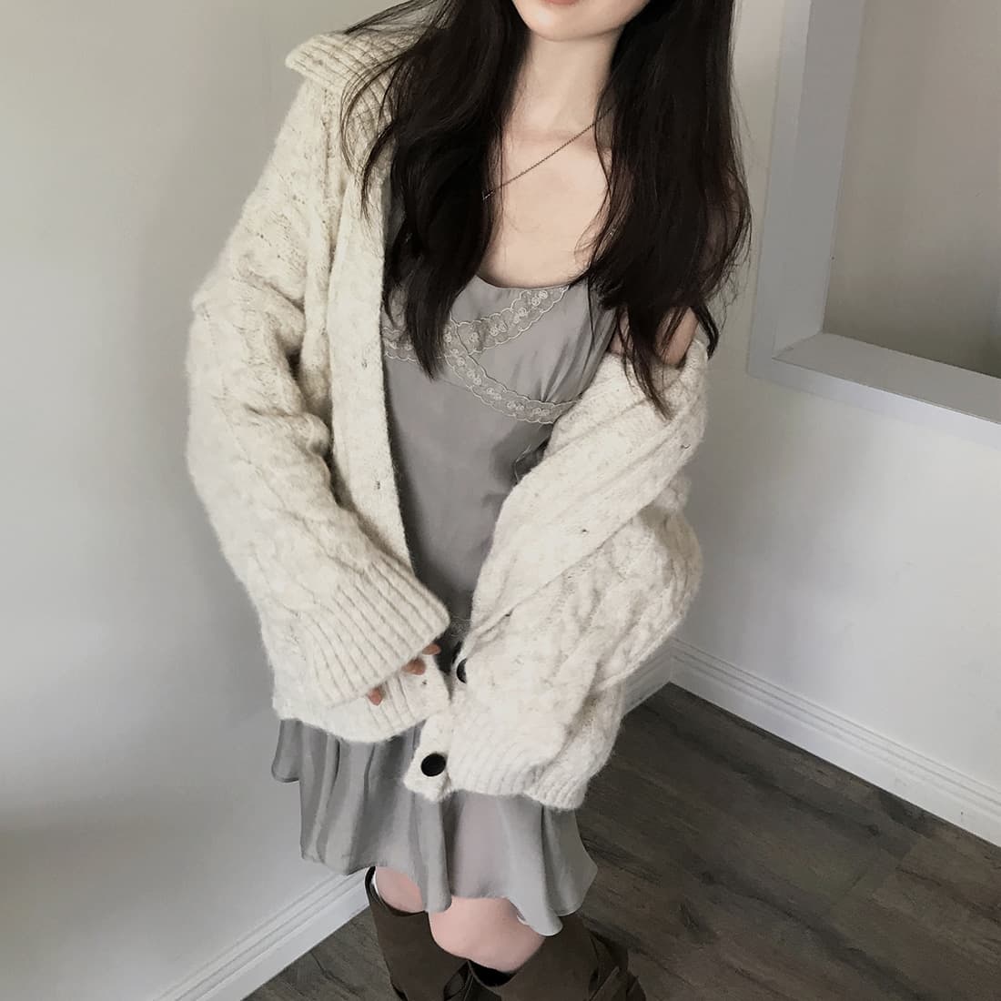 한국 chic 가을 겨울 한 부서 학원 스타일 두꺼운 꽃 루즈핏 느긋한 스웨터 카디건 코트 상세 이미지 69