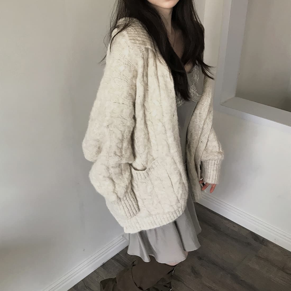 한국 chic 가을 겨울 한 부서 학원 스타일 두꺼운 꽃 루즈핏 느긋한 스웨터 카디건 코트 상세 이미지 71