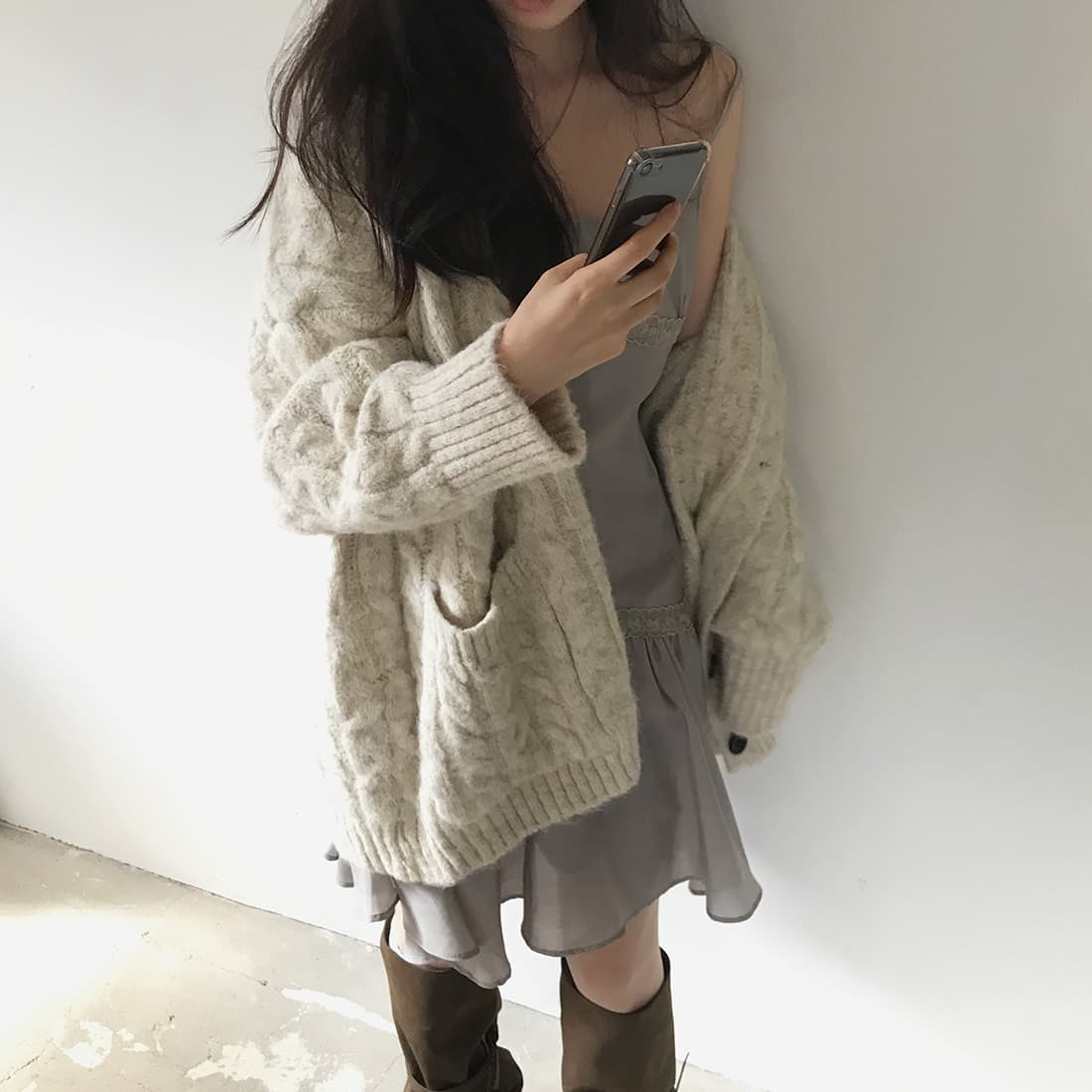 한국 chic 가을 겨울 한 부서 학원 스타일 두꺼운 꽃 루즈핏 느긋한 스웨터 카디건 코트 상세 이미지 73