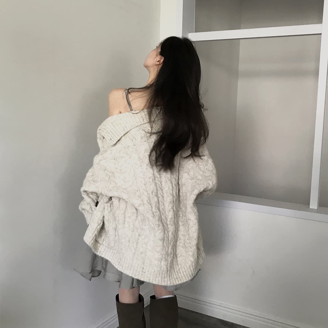 한국 chic 가을 겨울 한 부서 학원 스타일 두꺼운 꽃 루즈핏 느긋한 스웨터 카디건 코트 상세 이미지 74