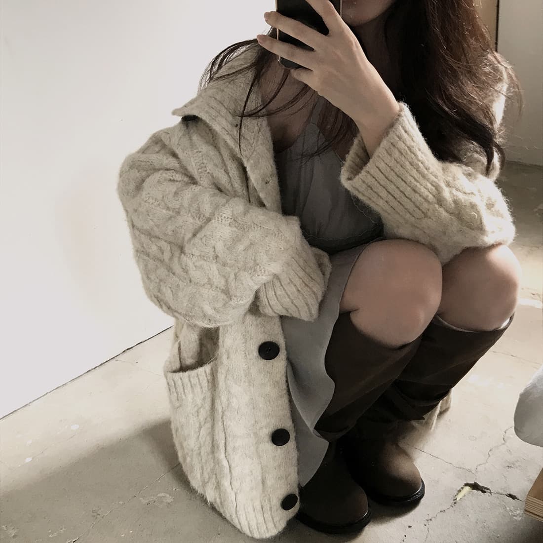 한국 chic 가을 겨울 한 부서 학원 스타일 두꺼운 꽃 루즈핏 느긋한 스웨터 카디건 코트 상세 이미지 75