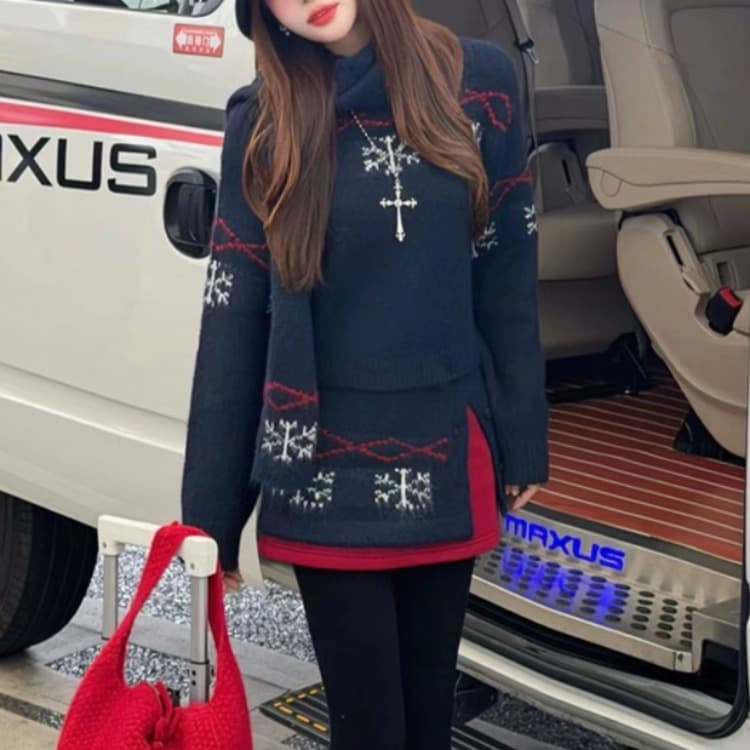늦가을 겨울 의류 코디 전체 집합 2026 새로운 느긋한 바람 스웨터 반신 스커트 올해 인기 아름다운 세트 여성 이미지 3