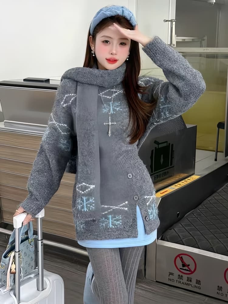늦가을 겨울 의류 코디 전체 집합 2026 새로운 느긋한 바람 스웨터 반신 스커트 올해 인기 아름다운 세트 여성 상세 이미지 7