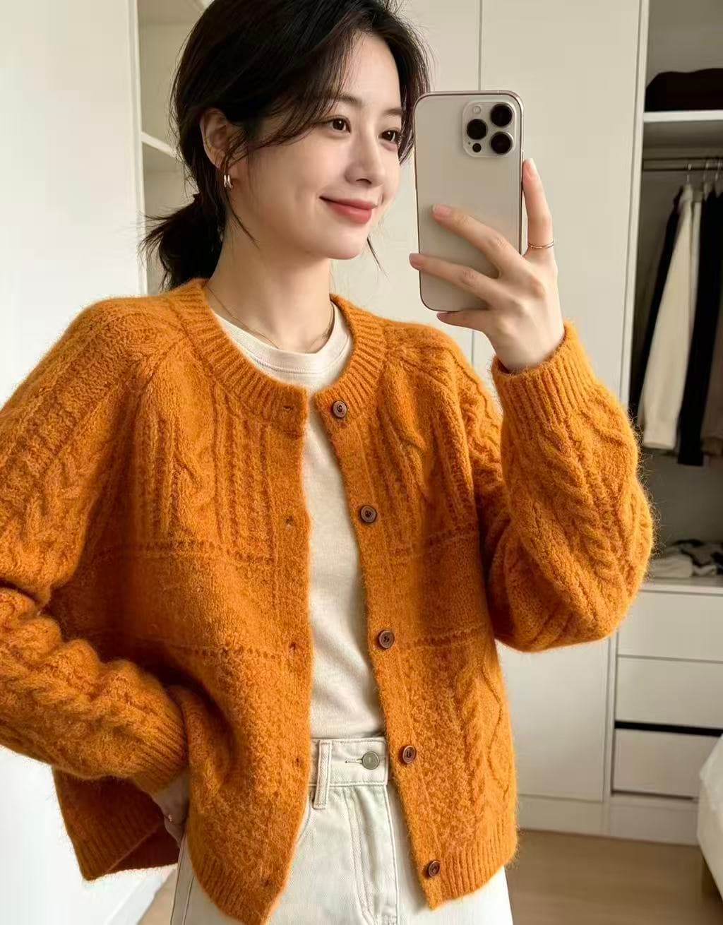 한 부서 chic 레트로 트위스트 꽃 스웨터 루즈핏 라운드 넥 니트 오픈 가디건 여성 가을 겨울 상세 이미지 1