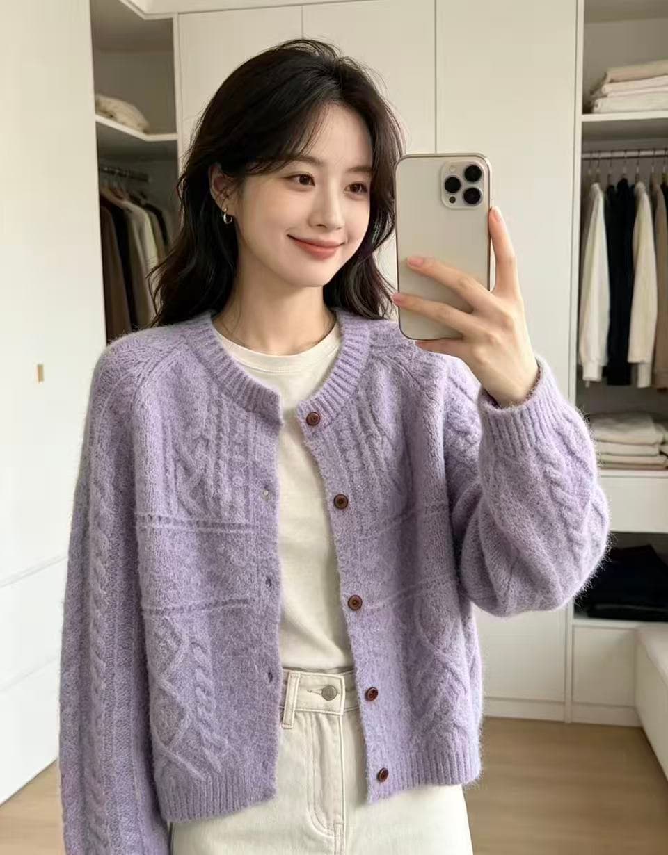 한 부서 chic 레트로 트위스트 꽃 스웨터 루즈핏 라운드 넥 니트 오픈 가디건 여성 가을 겨울 상세 이미지 2